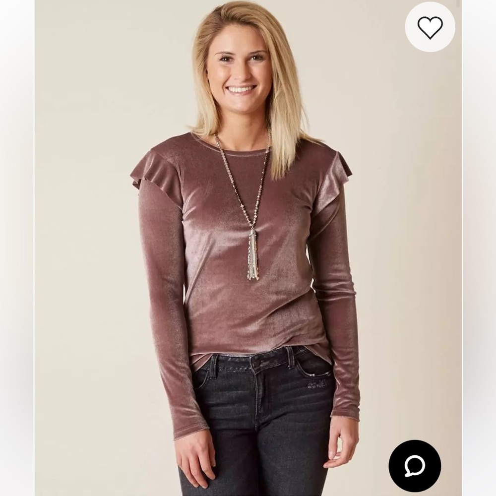 Velvet Ruffle Sleeve Top - mauve